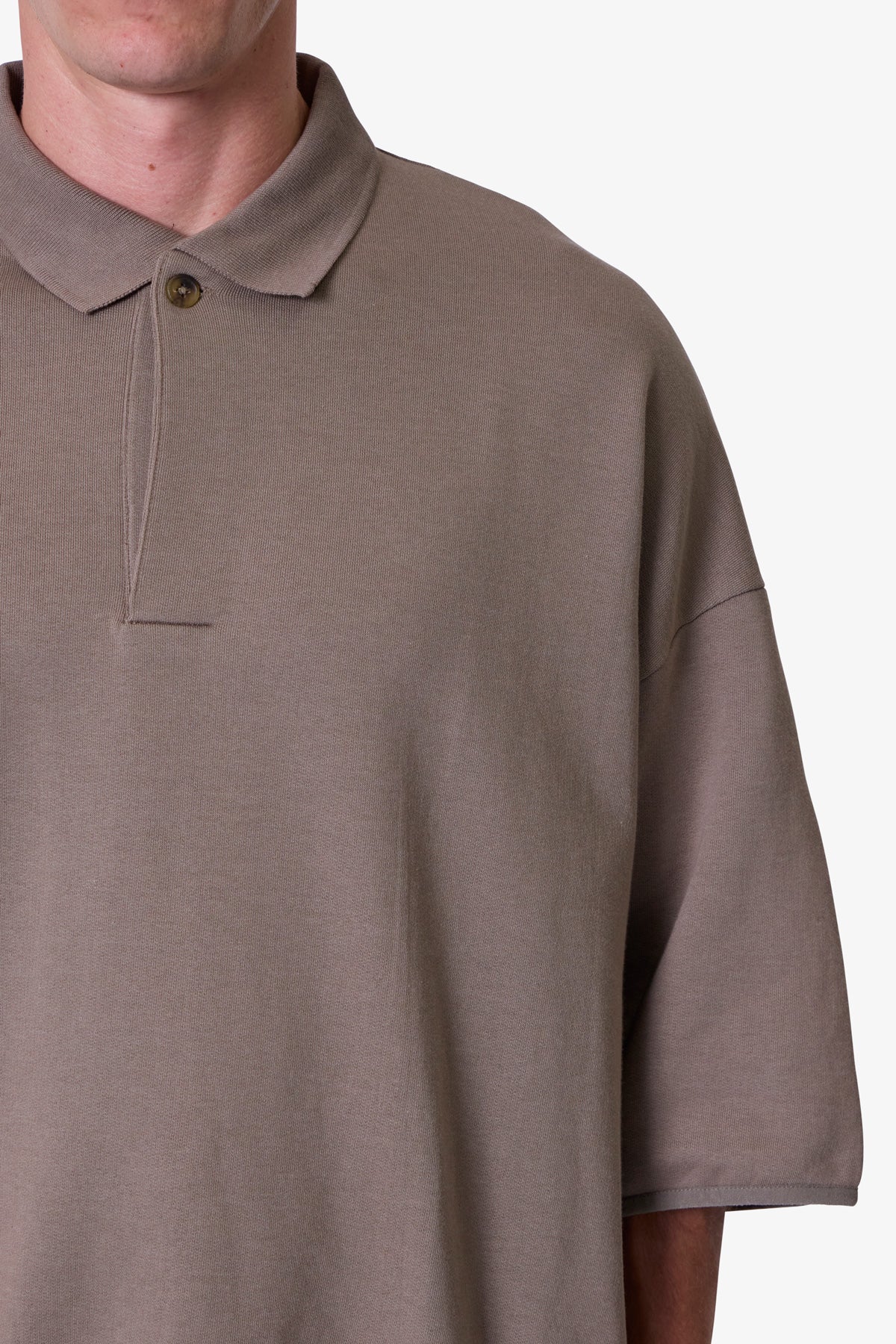 Oversized Knit Polo S/S Shirt - Bone - Image 8