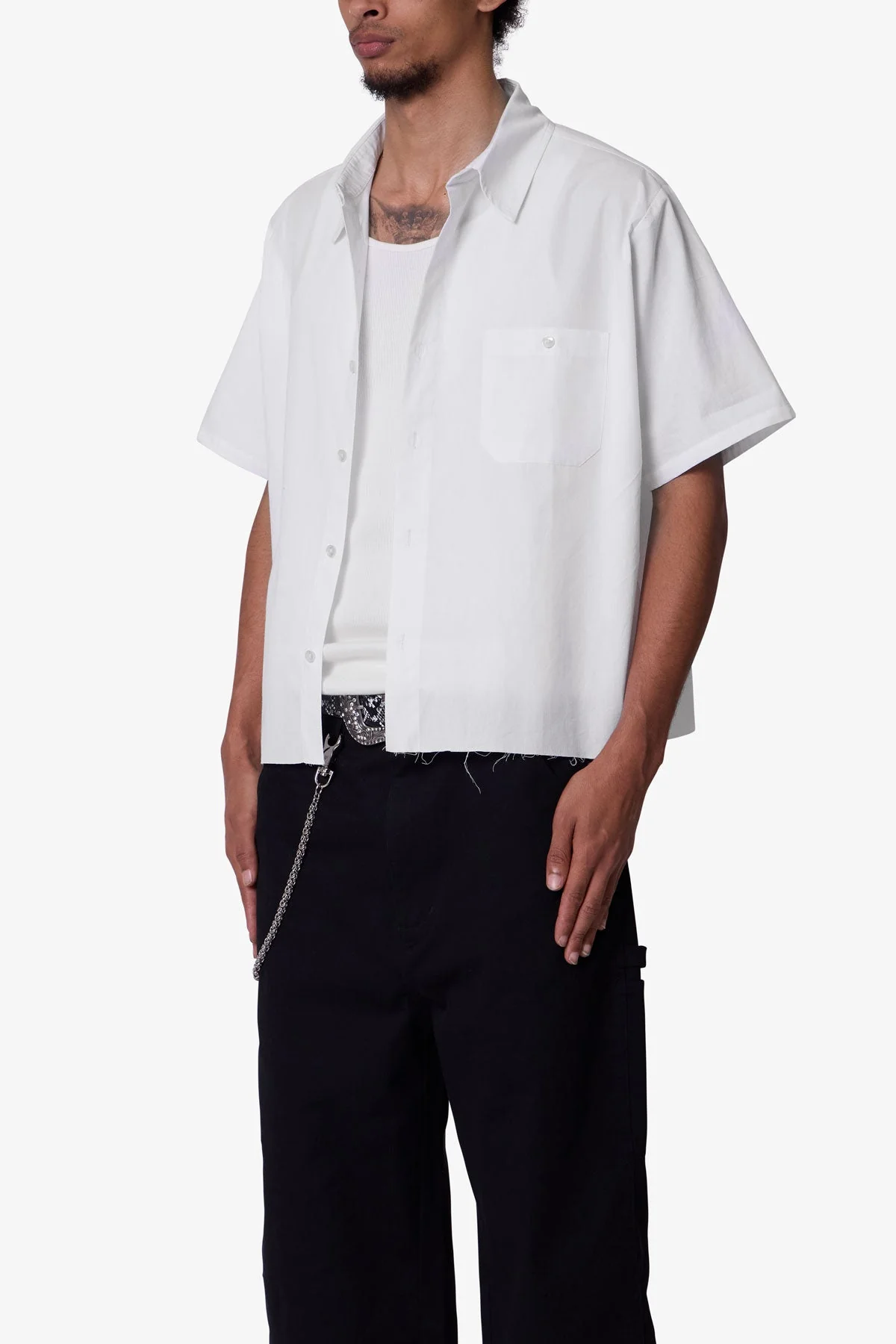 Poplin Cropped S/S Shirt - White - Image 3