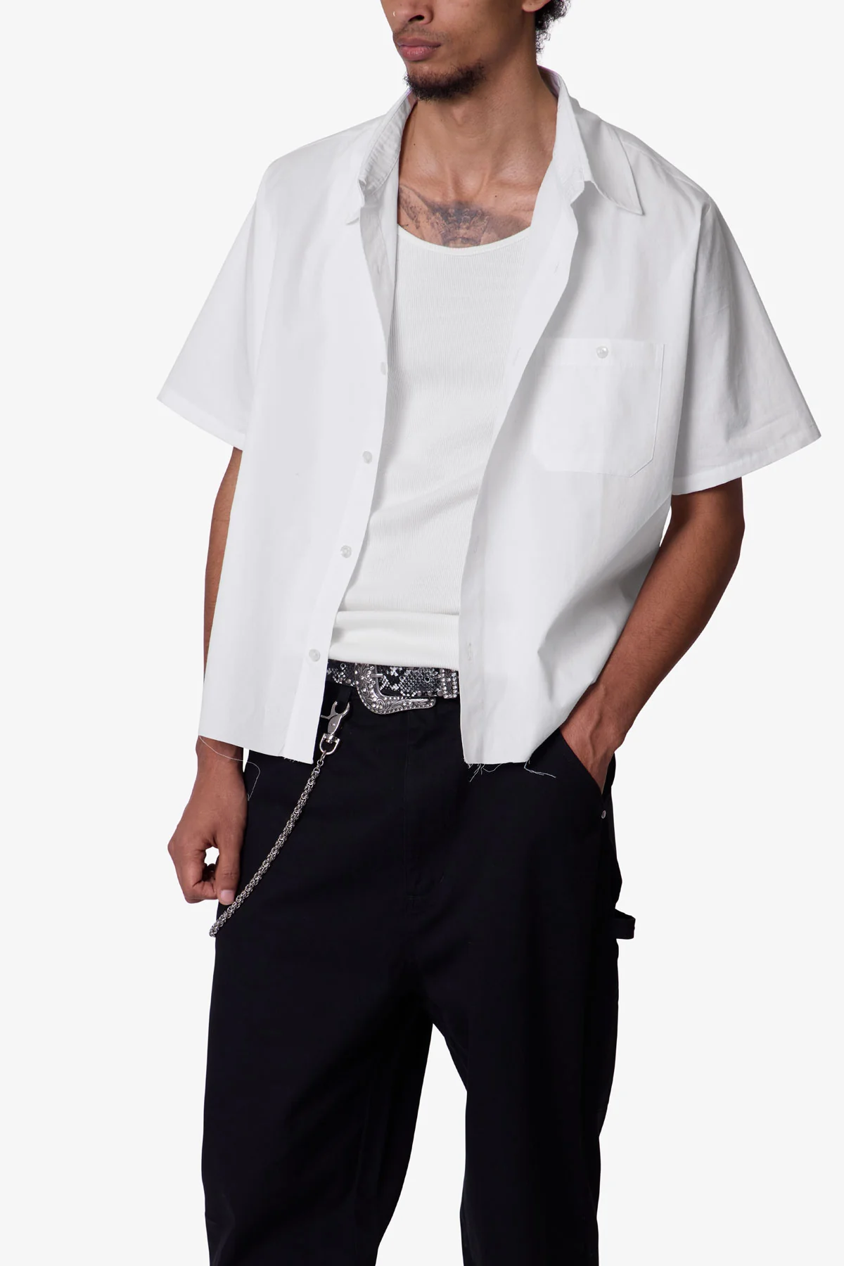 Poplin Cropped S/S Shirt - White - Image 6