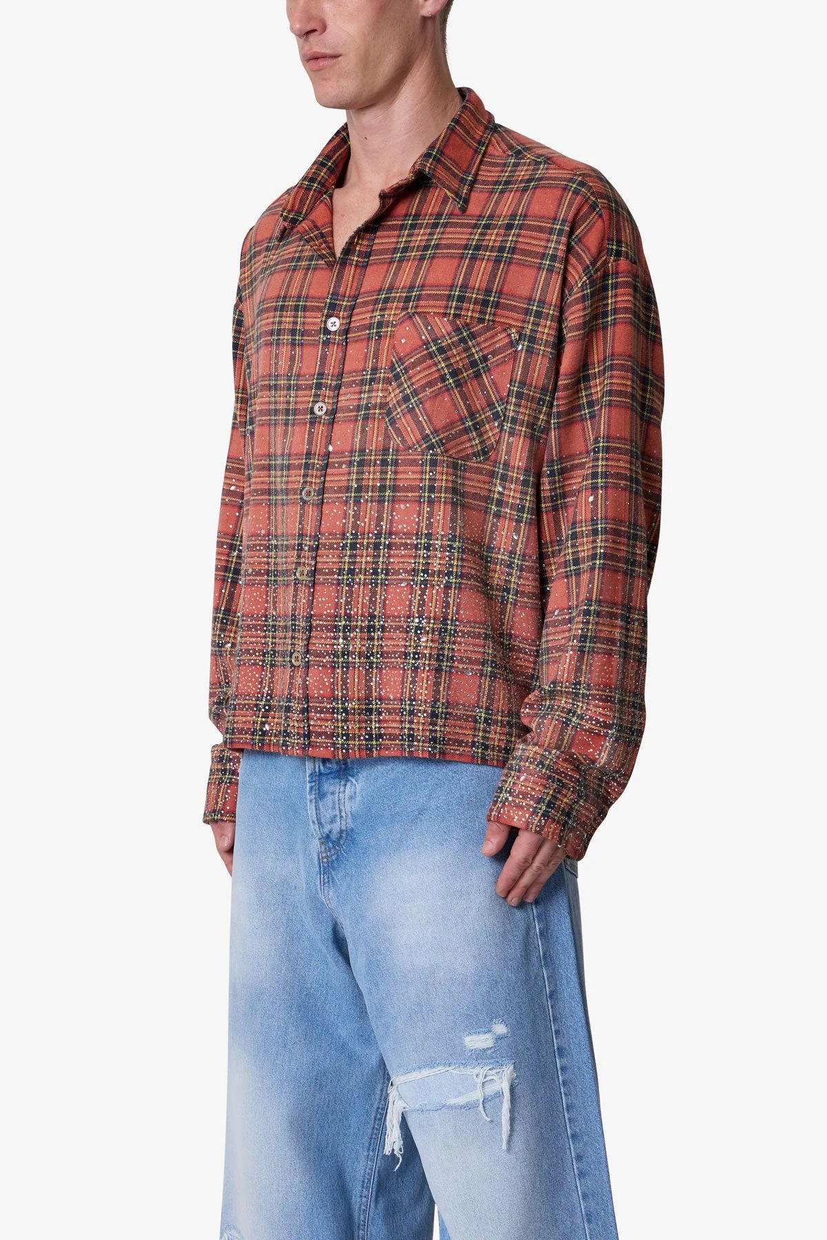 Rhinestone Flannel Shirt - Red - Image 3