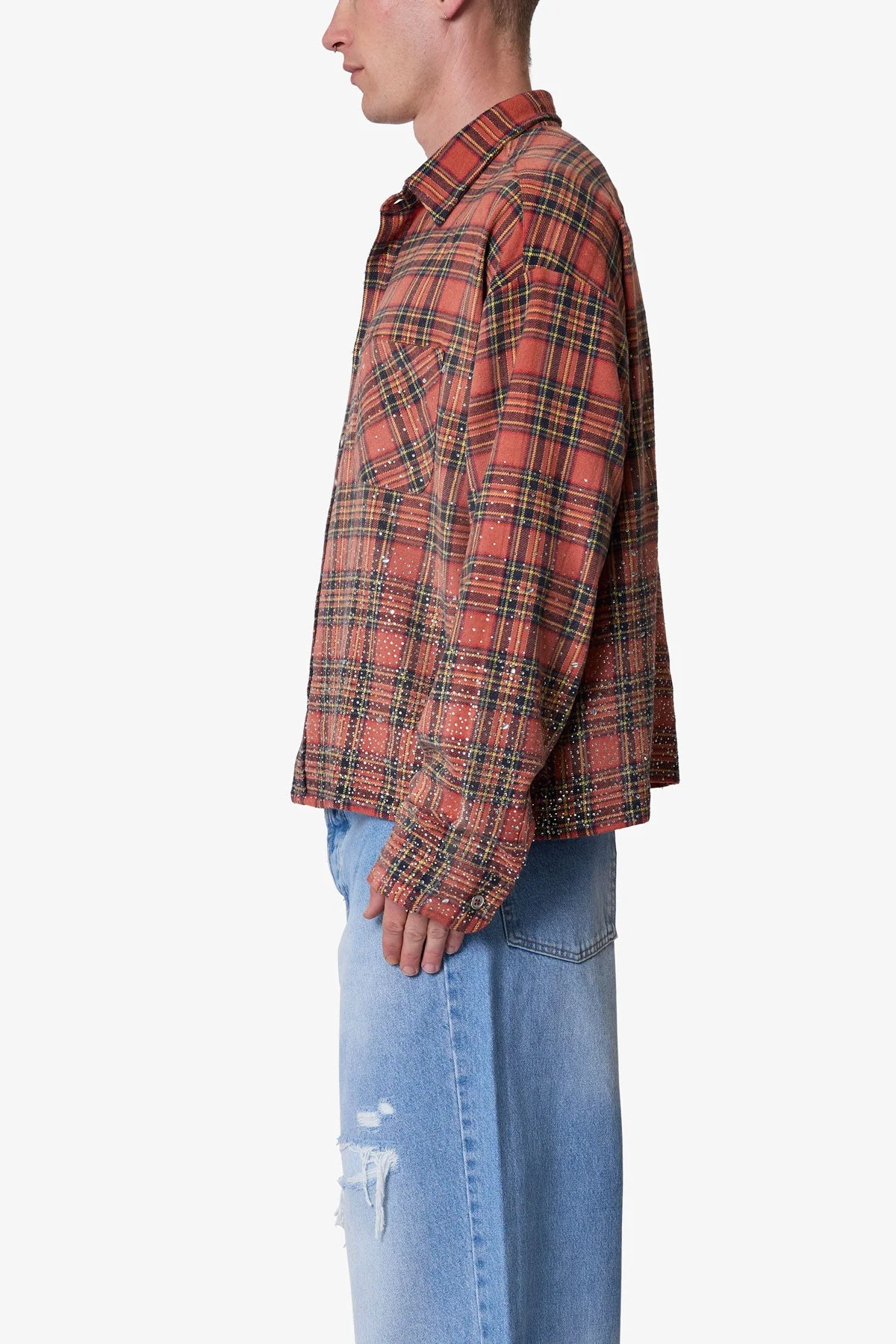 Rhinestone Flannel Shirt - Red - Image 4