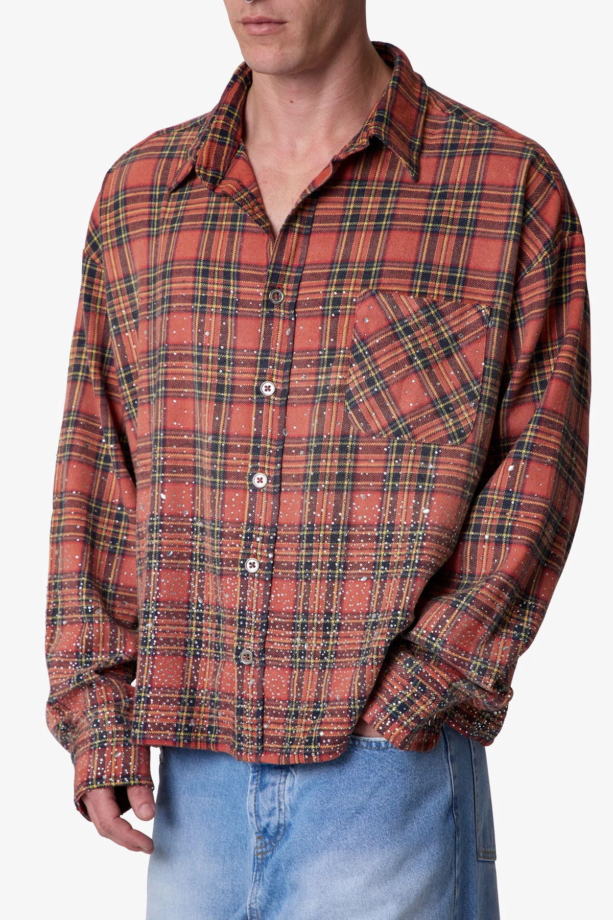 Rhinestone Flannel Shirt - Red - Image 6