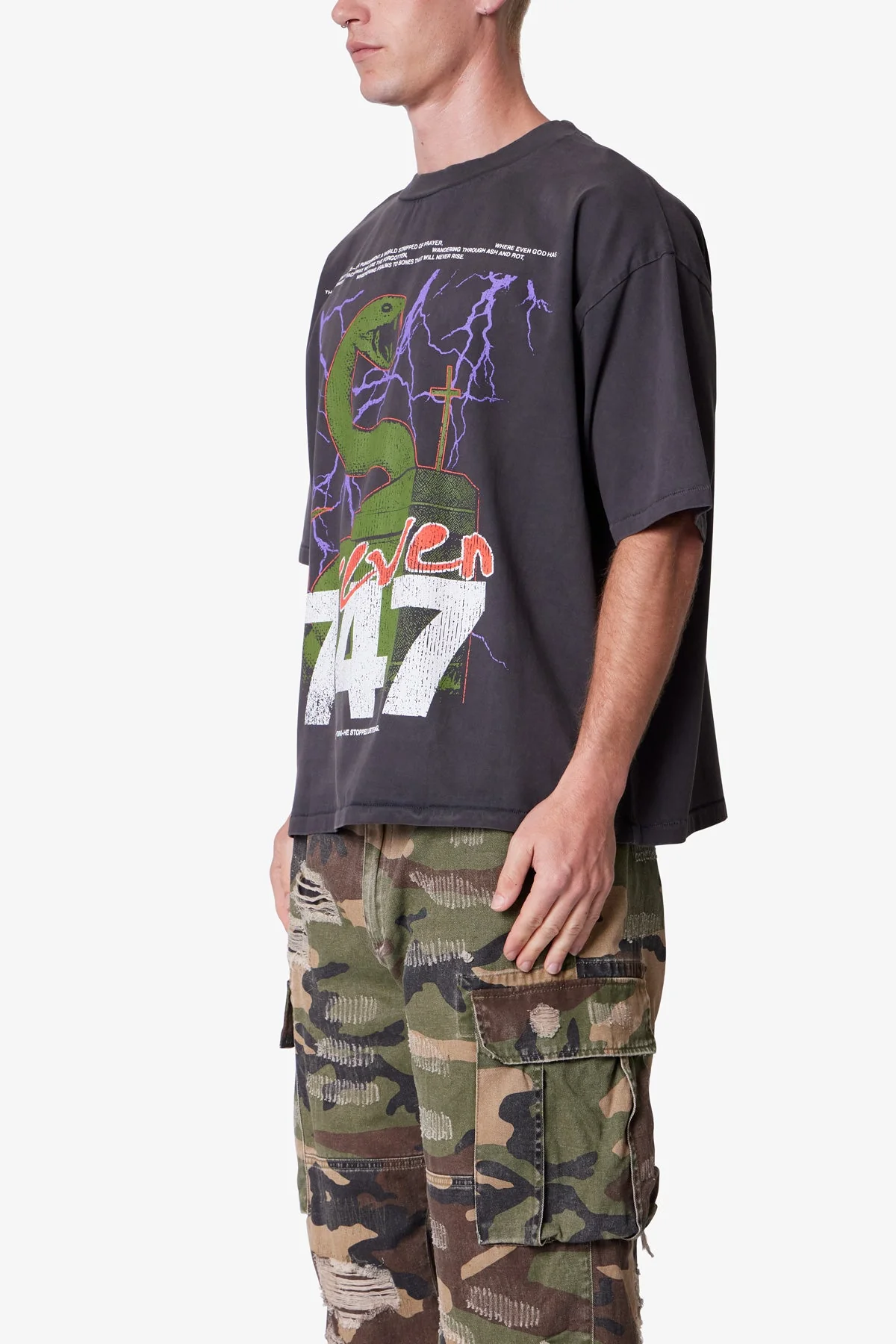 Snake 747 Printed Tee - Washed Black - Image 3
