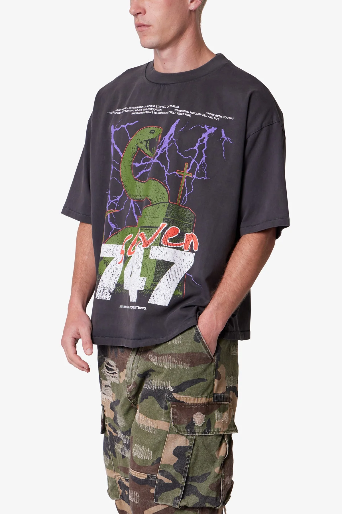 Snake 747 Printed Tee - Washed Black - Image 6