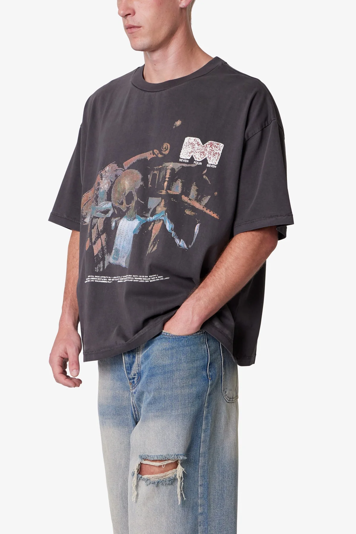 Still Life Printed Tee - Washed Black - Image 7