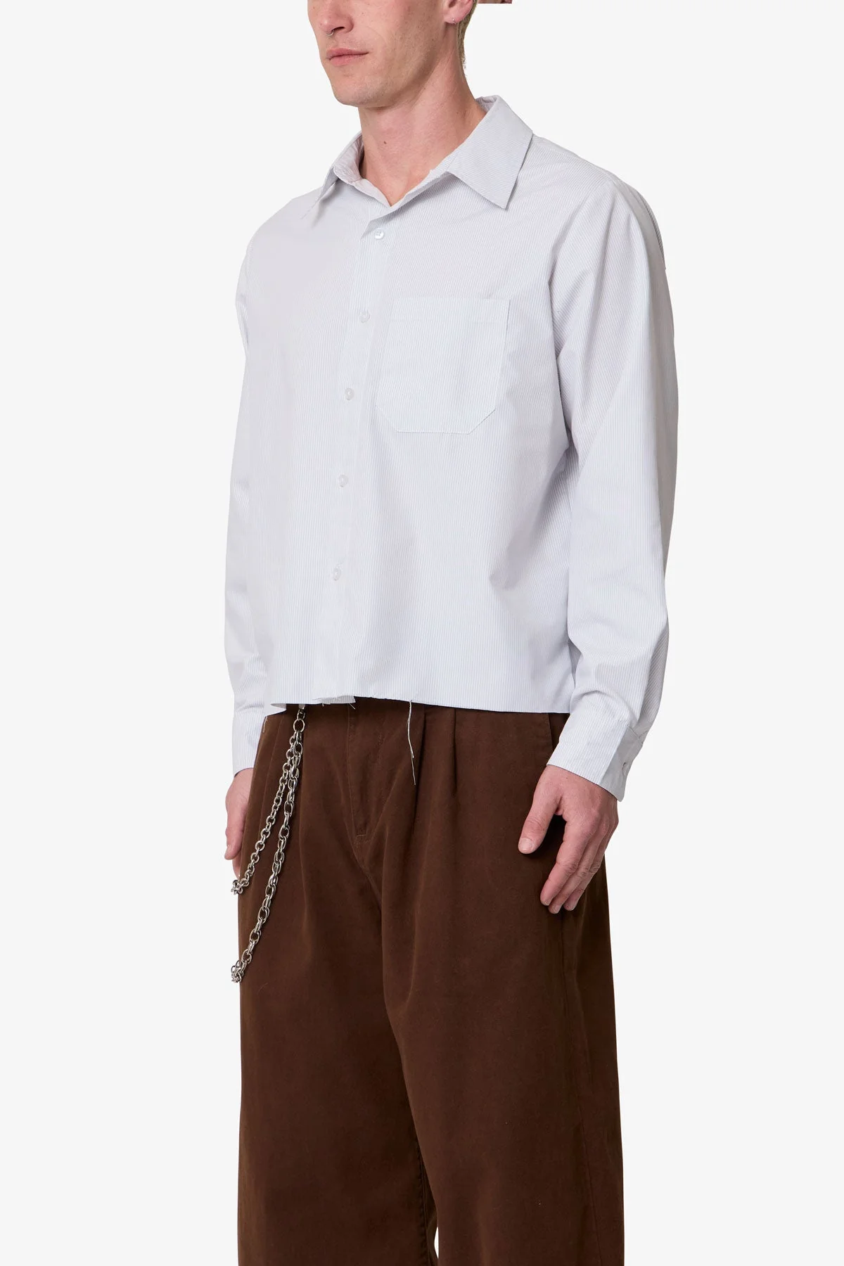 Striped L/S Button Up Shirt - Grey/White - Image 3
