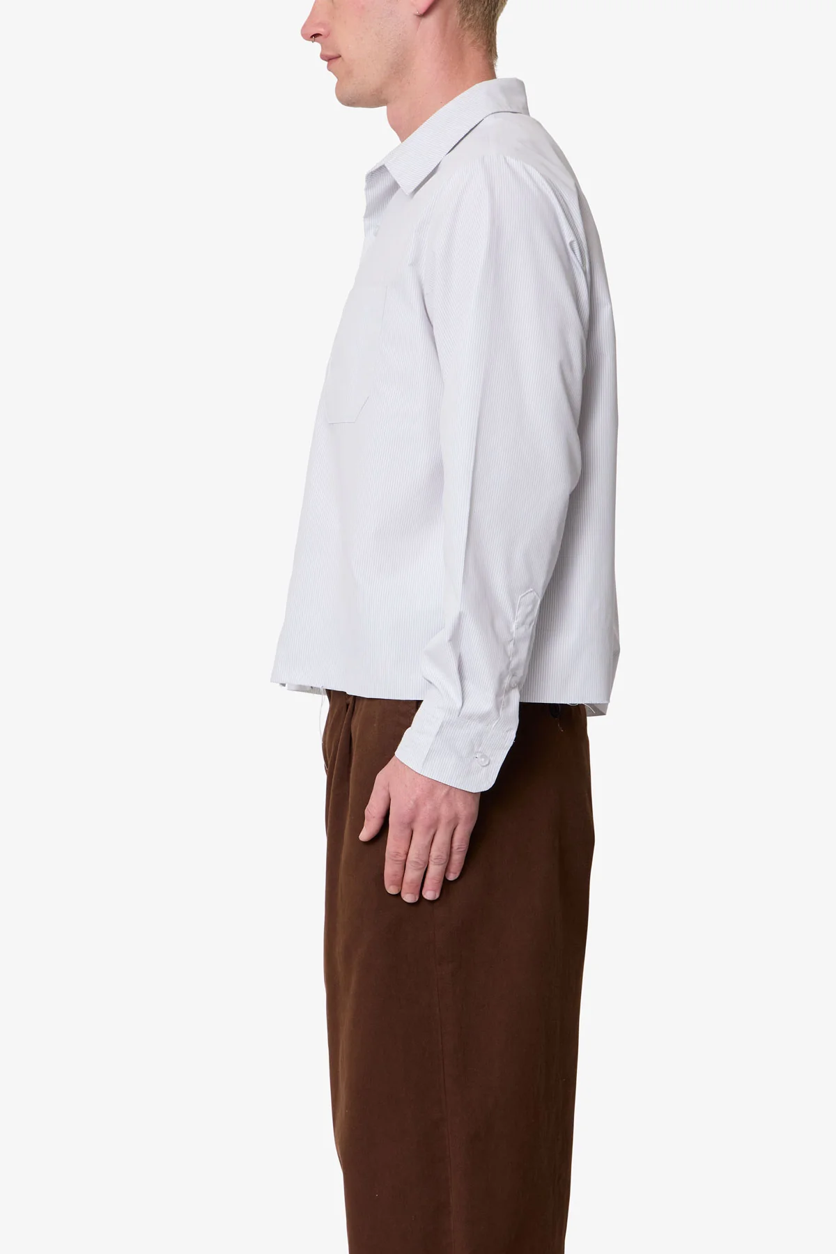 Striped L/S Button Up Shirt - Grey/White - Image 4