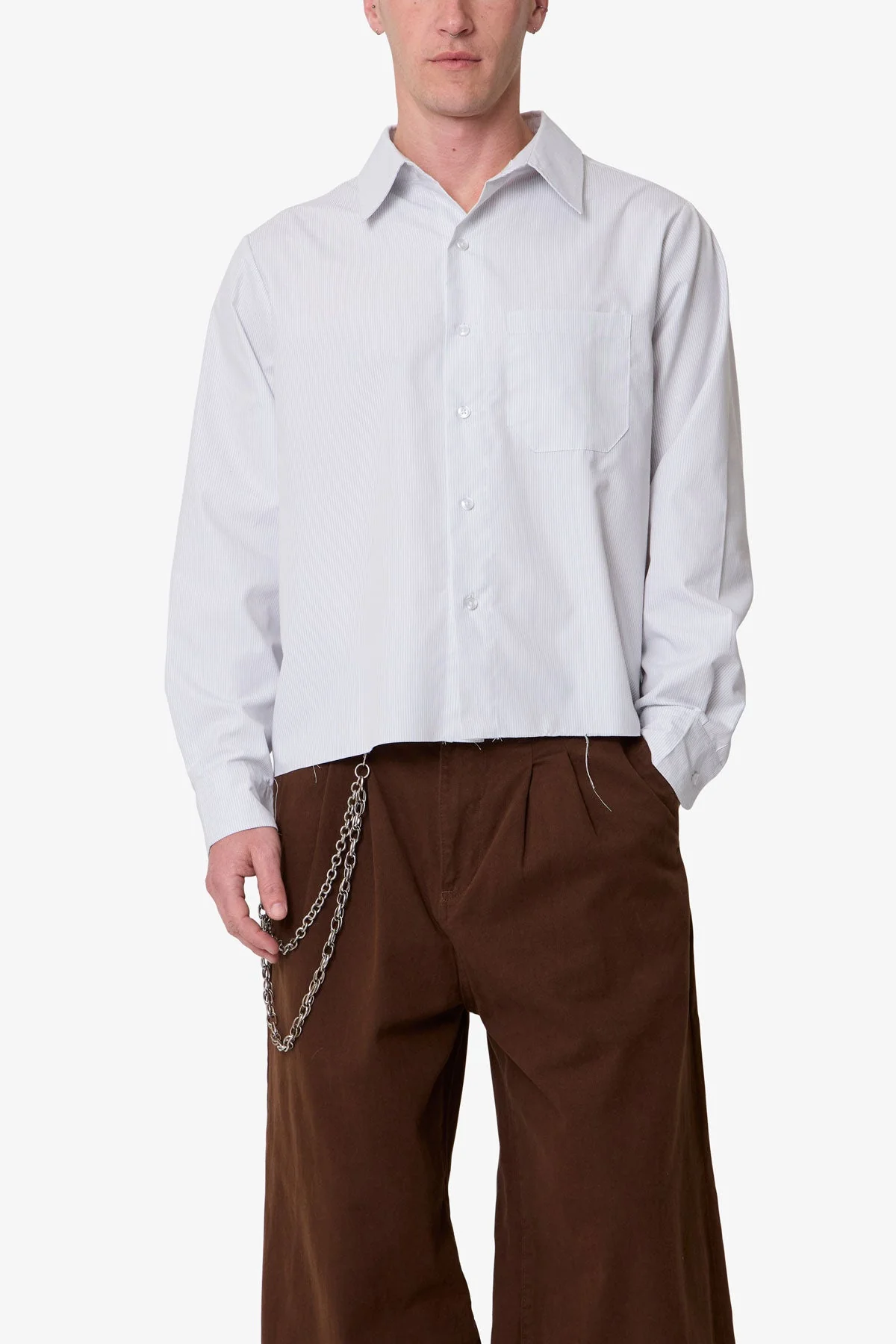 Striped L/S Button Up Shirt - Grey/White - Image 6