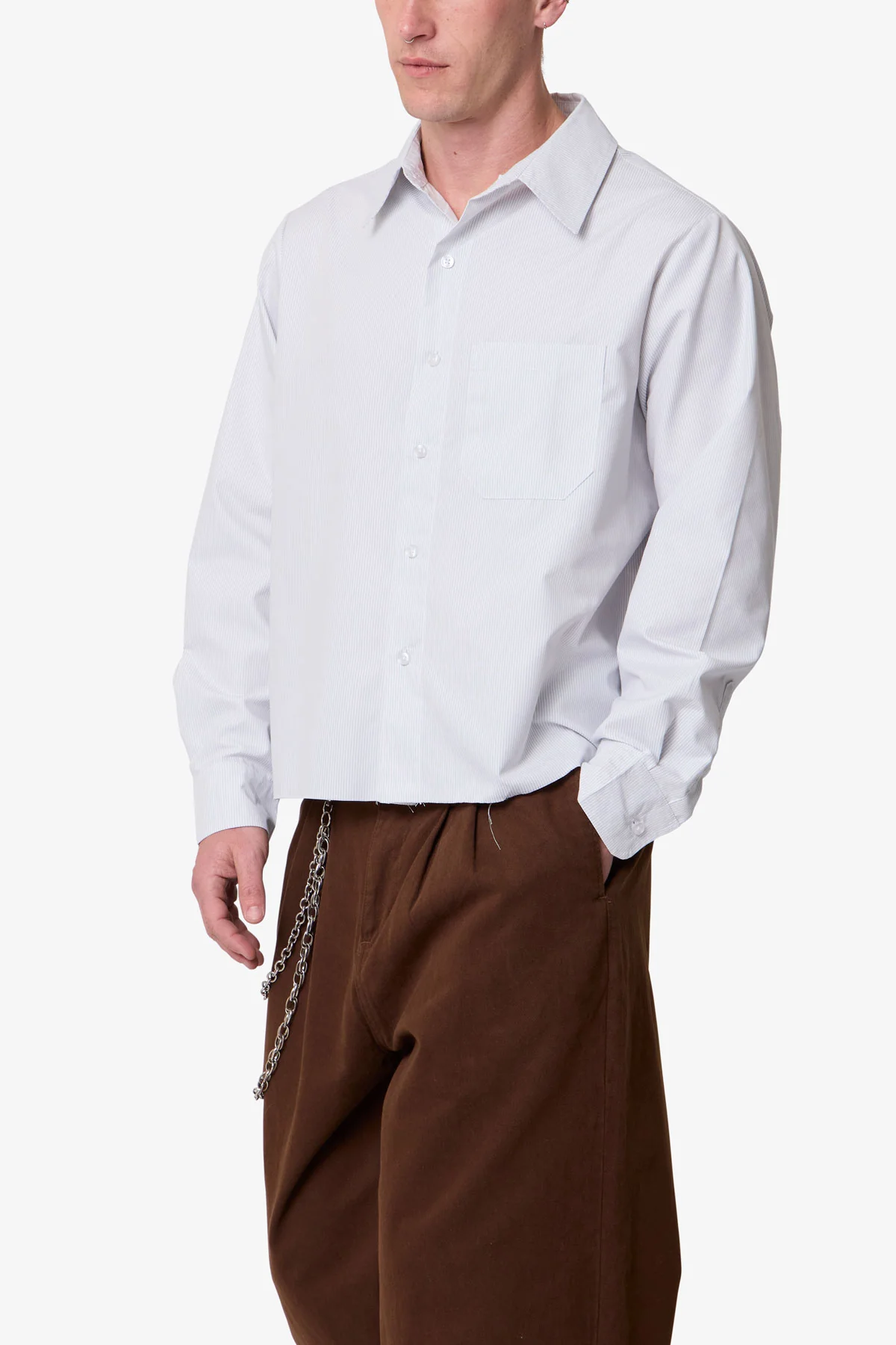 Striped L/S Button Up Shirt - Grey/White - Image 7