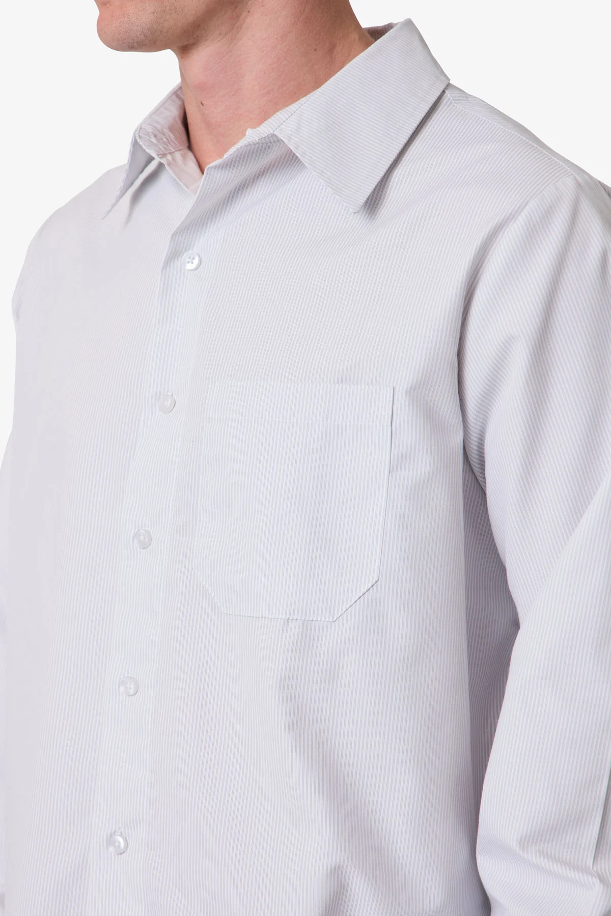 Striped L/S Button Up Shirt - Grey/White - Image 8