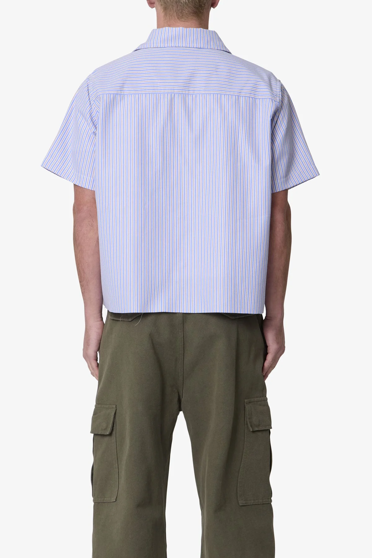 Striped Poplin Cropped S/S Shirt - Blue - Image 5