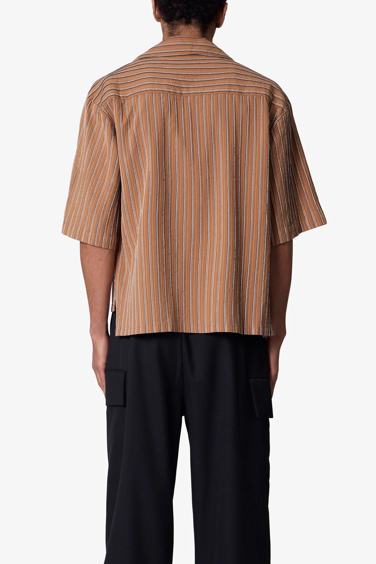 Striped Woven Cropped Shirt - Brown - Image 5