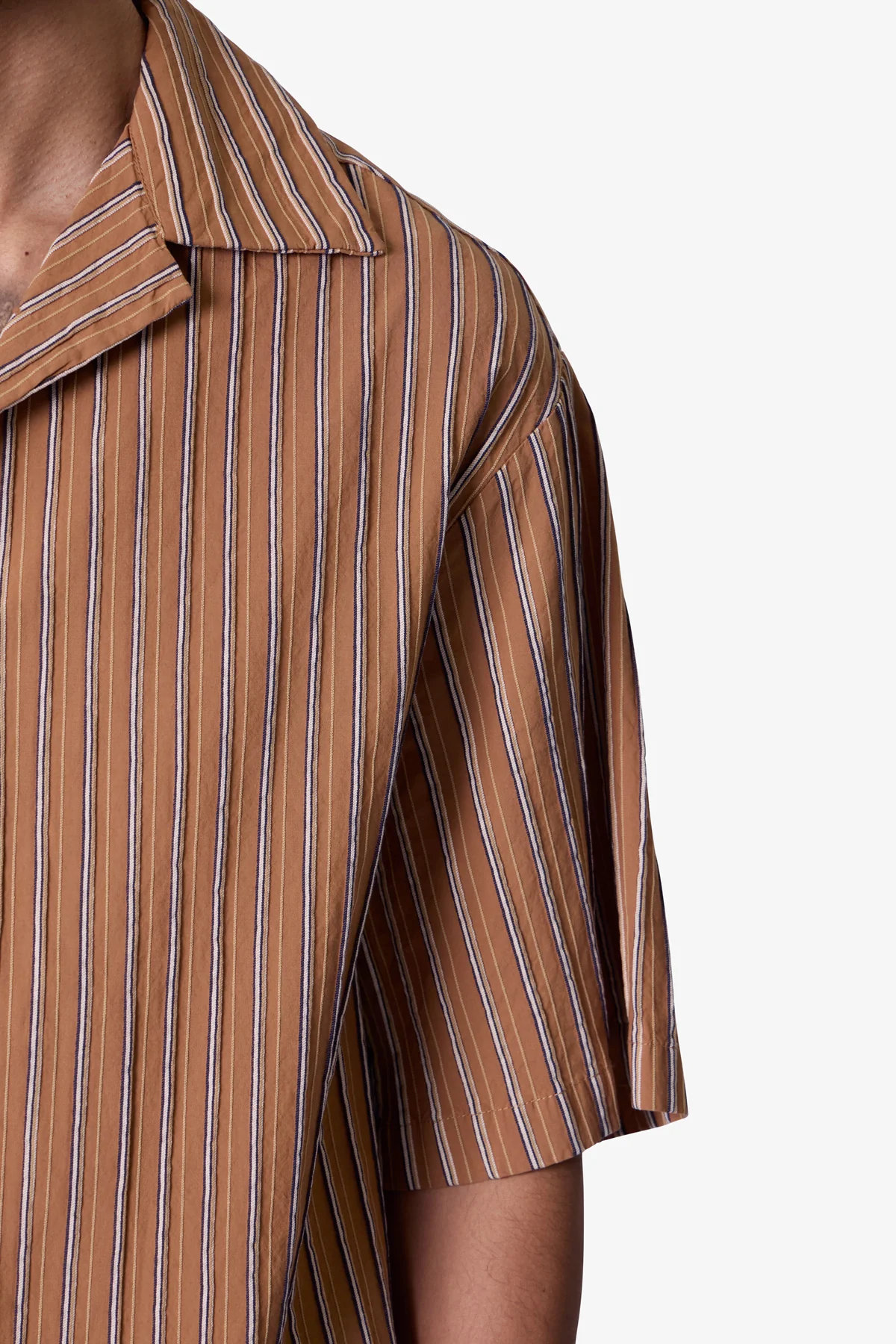 Striped Woven Cropped Shirt - Brown - Image 7