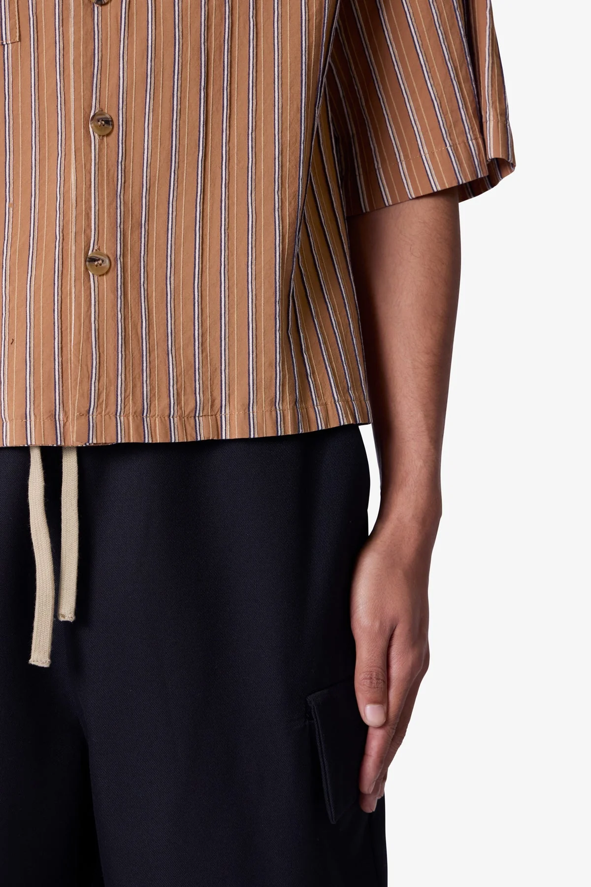 Striped Woven Cropped Shirt - Brown - Image 8