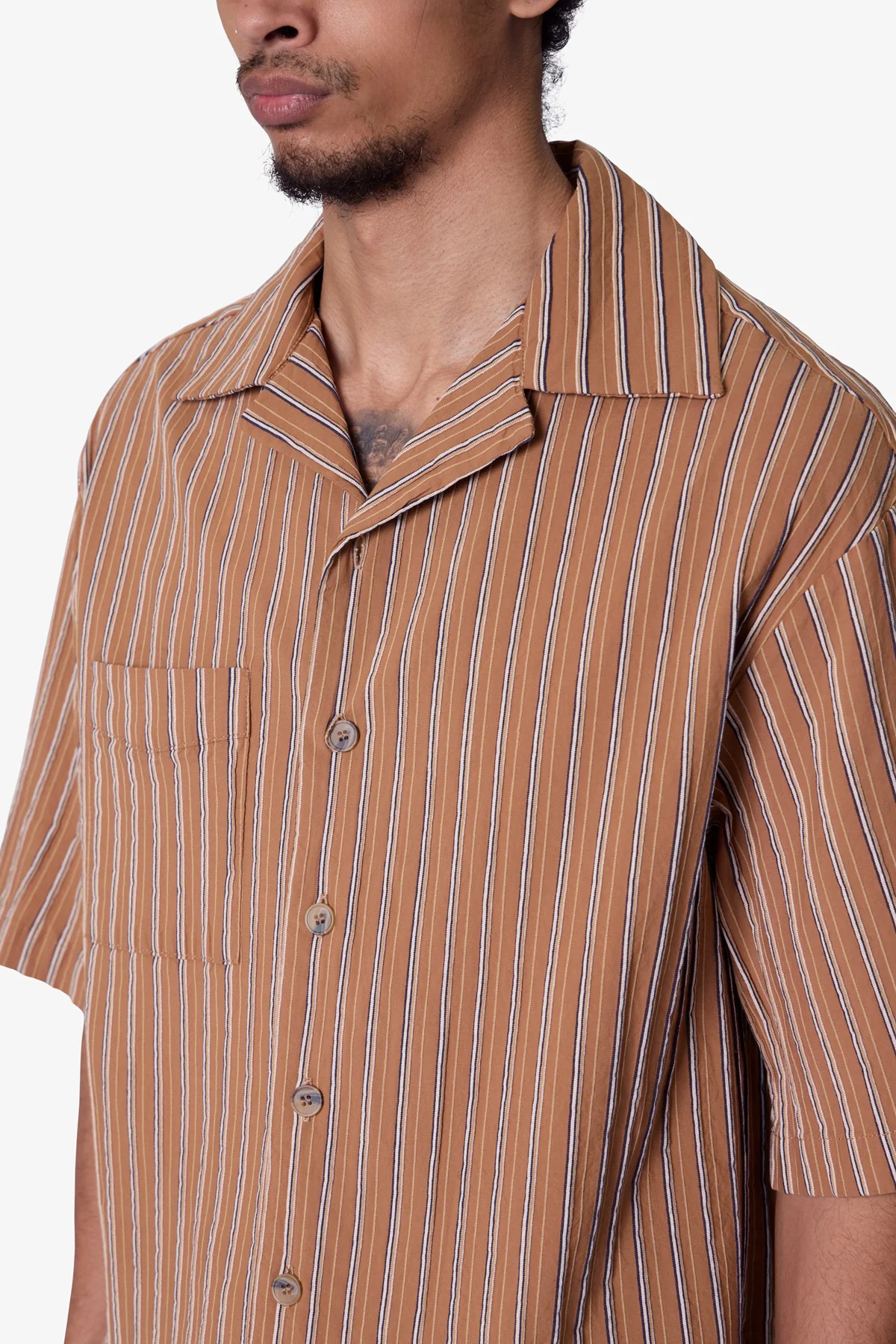 Striped Woven Cropped Shirt - Brown - Image 9