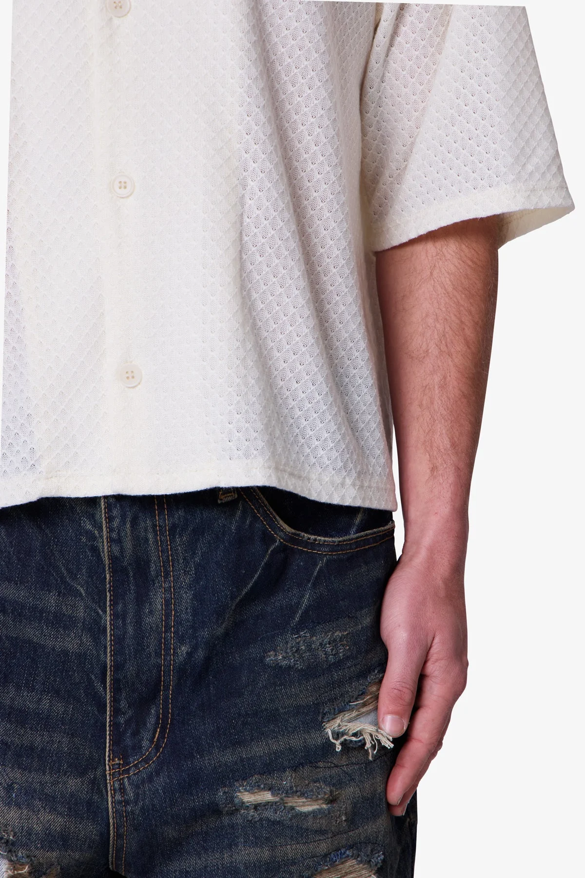 Diamond Knit Shirt - Off White - Image 8