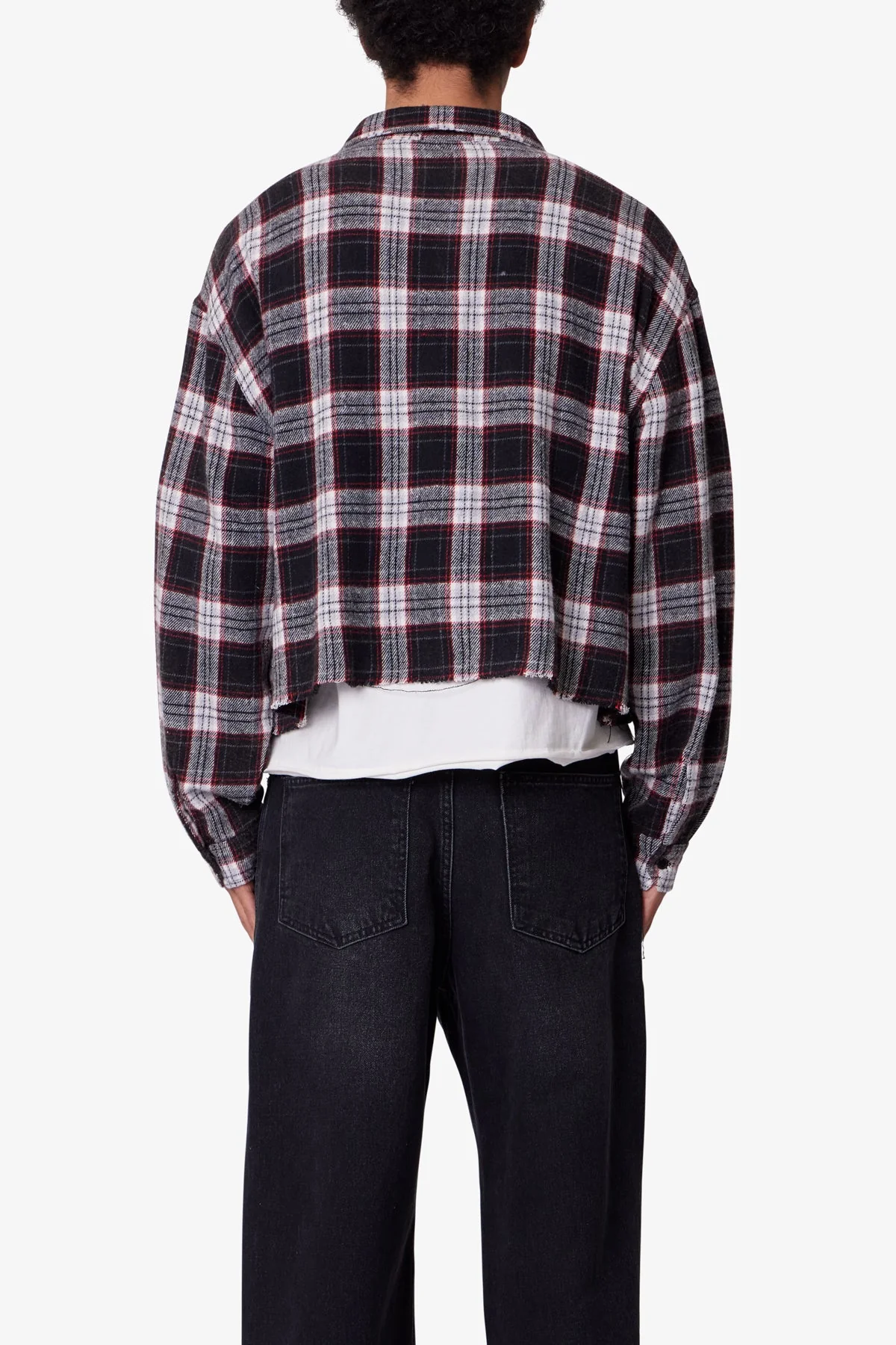 Washed Cropped Flannel Shirt - Black/White - Image 5