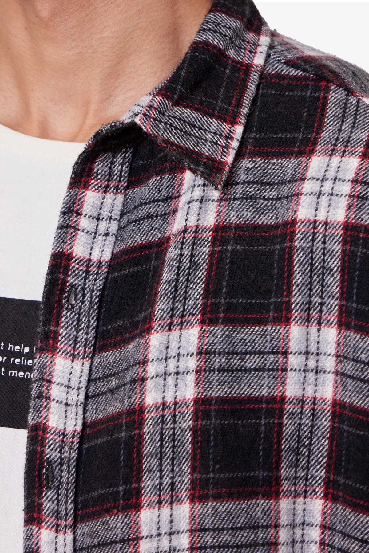 Washed Cropped Flannel Shirt - Black/White - Image 7