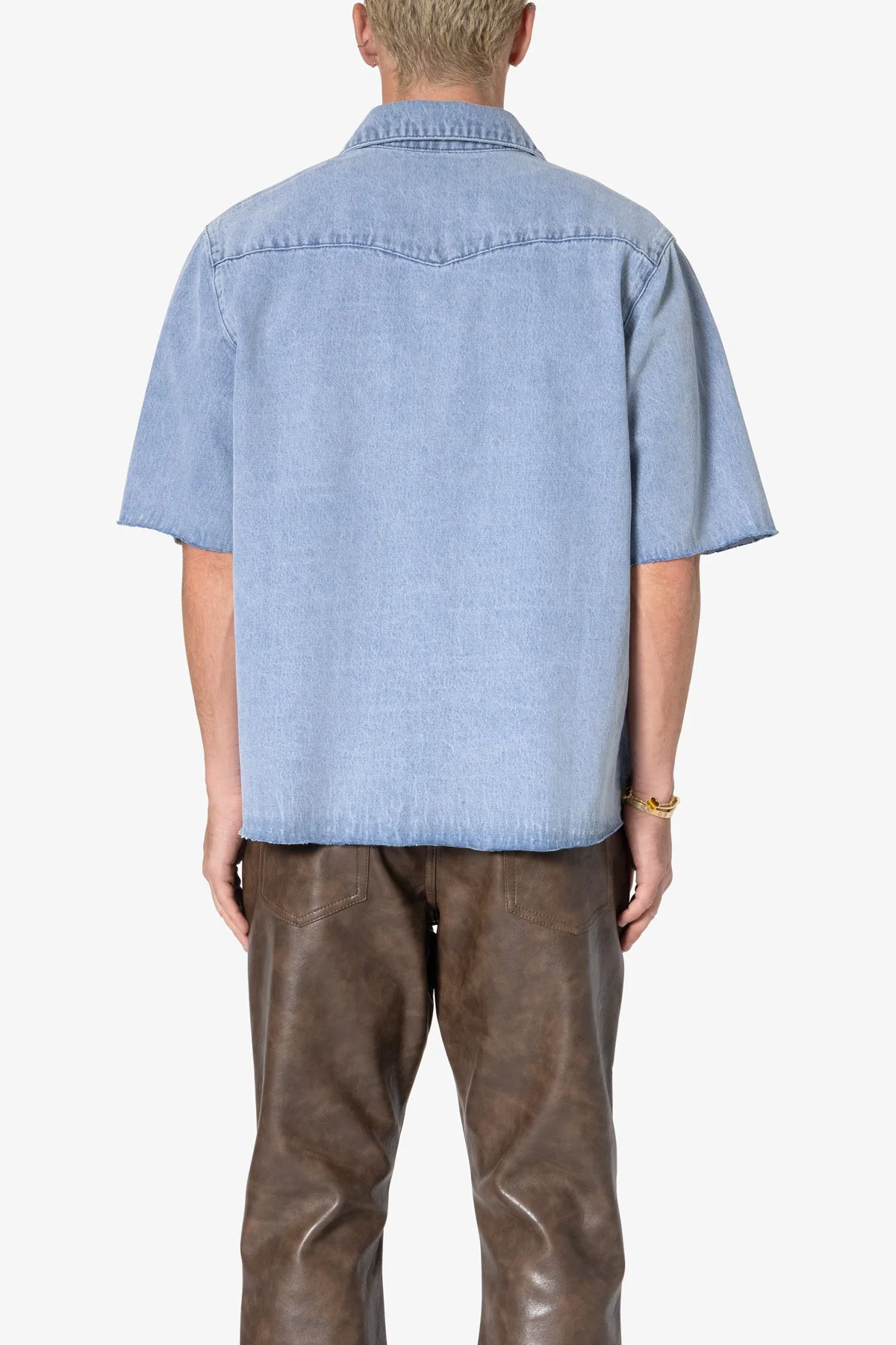 Washed Denim Button Up Shirt - Blue - Image 5