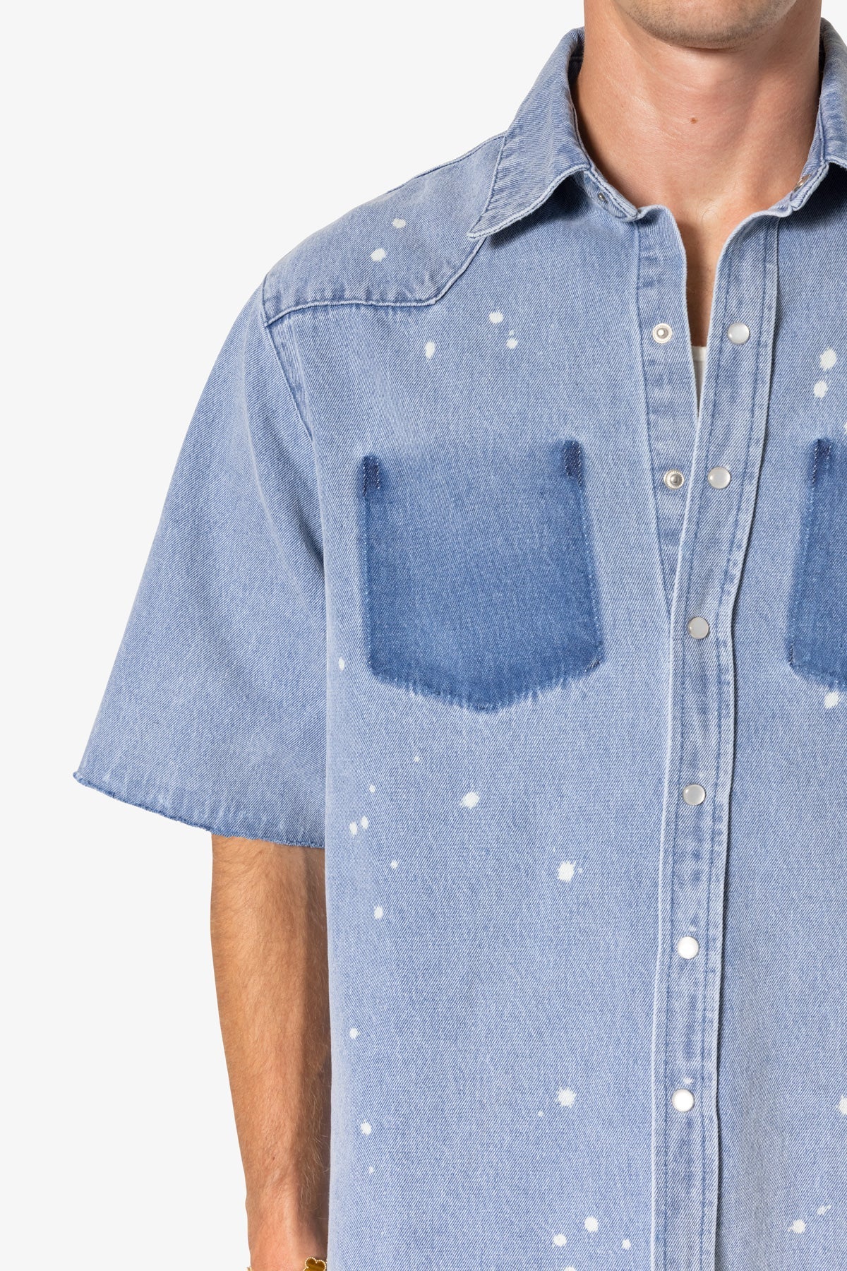 Washed Denim Button Up Shirt - Blue - Image 8