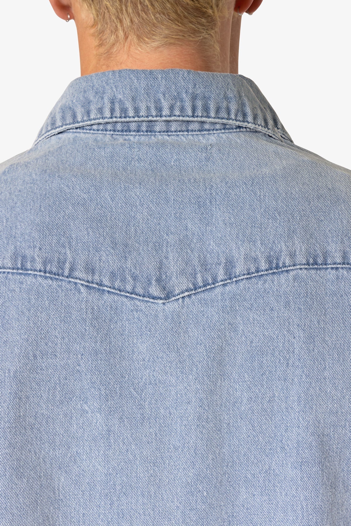 Washed Denim Button Up Shirt - Blue - Image 9