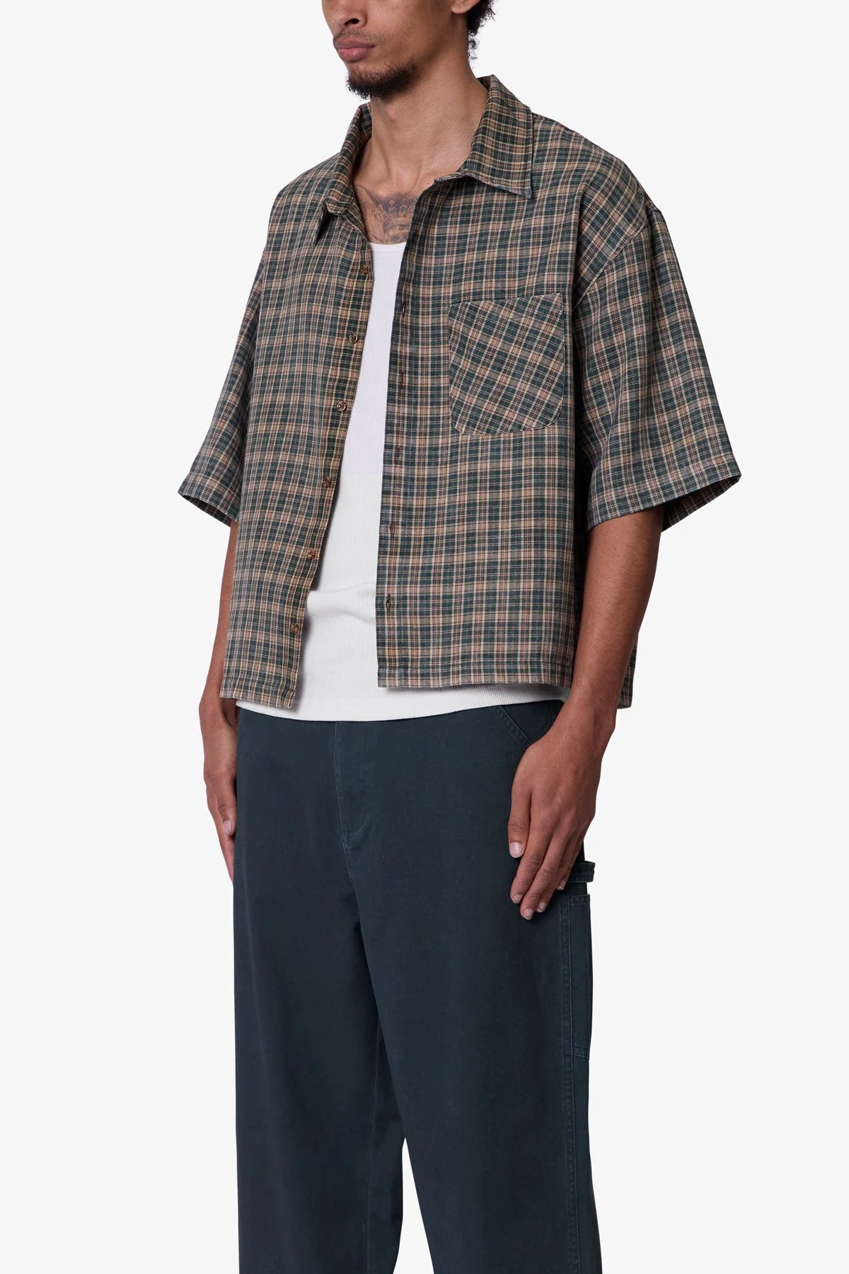 Washed Poplin Over Shirt - Green/Brown - Image 3