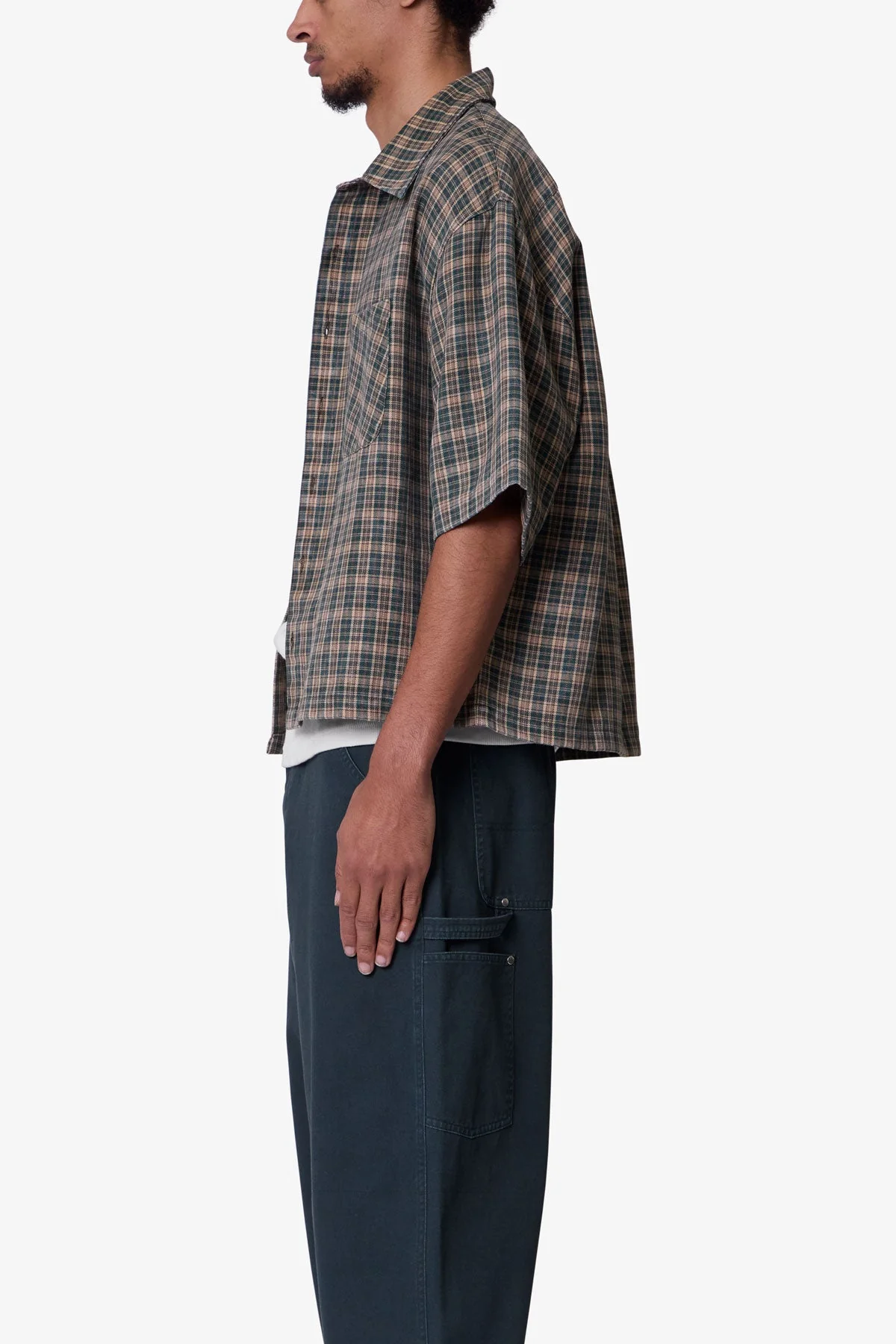 Washed Poplin Over Shirt - Green/Brown - Image 4