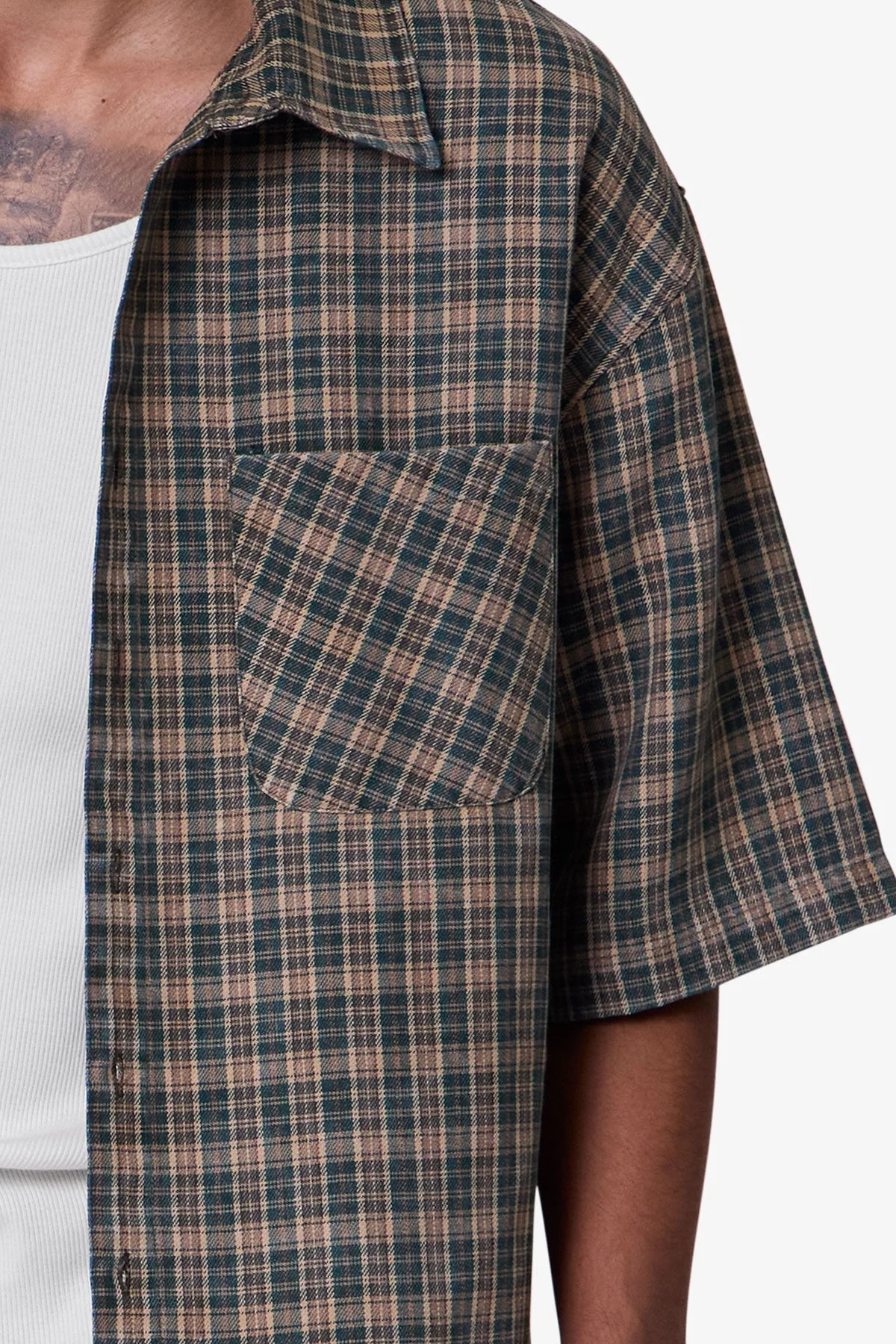Washed Poplin Over Shirt - Green/Brown - Image 7